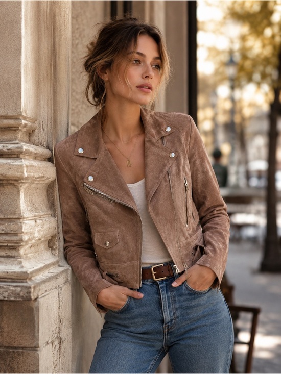 Blank NYC Jackets & Blazers - Blank NYC Faux Suede Moto Jacket - Brown Taupe Sz S